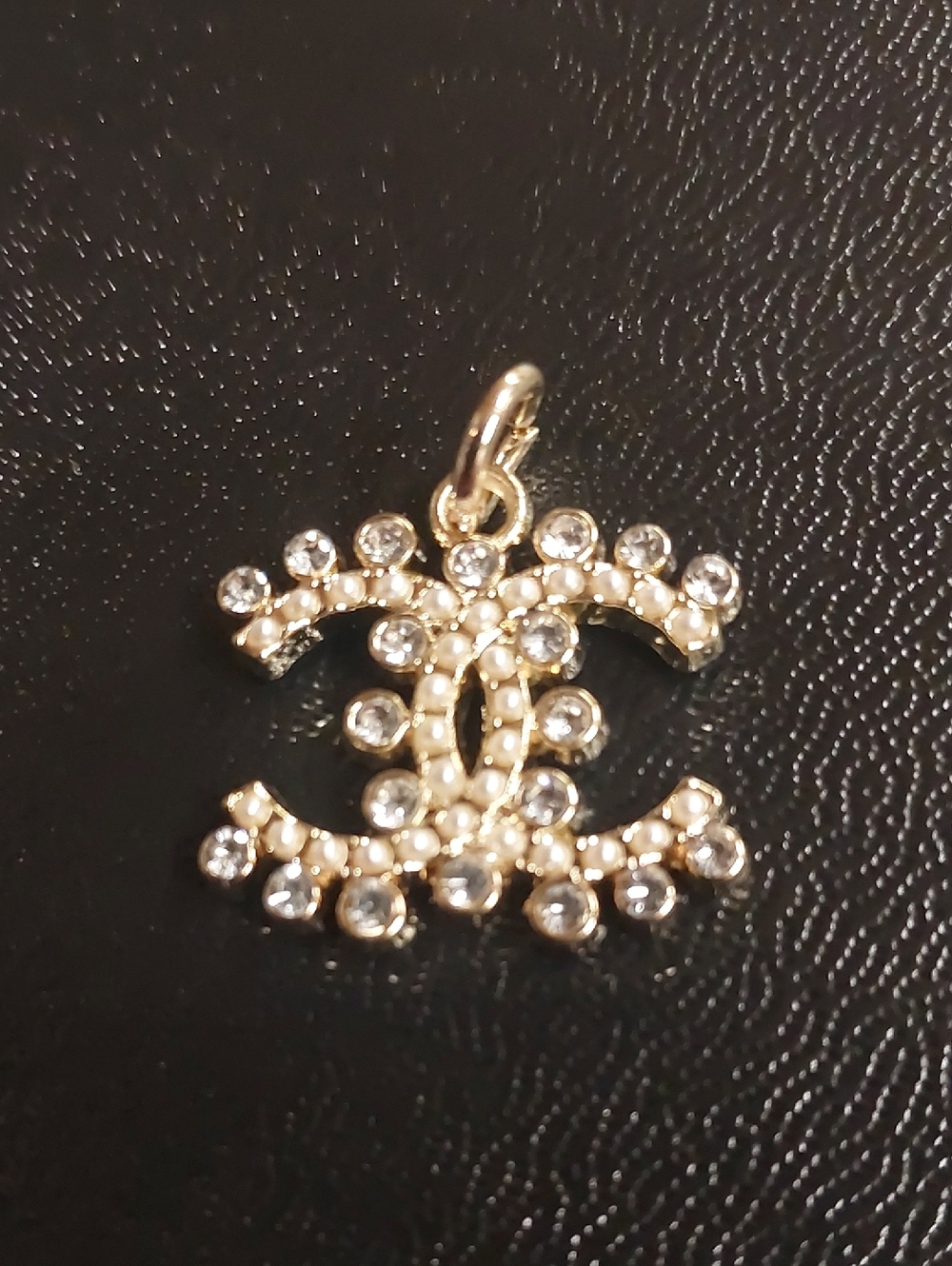 CC Gold & Crystal, Pearl Logo Charm Pendant